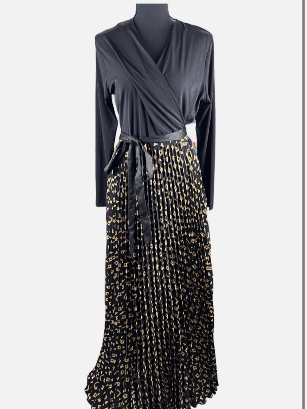 LuLaRoe Black & Gold Pleated Wrap Maxi Dress
